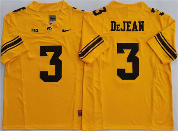 Mens Iowa Hawkeyes #3 Cooper DeJean Yellow F.U.S.E. Stitched Jersey
